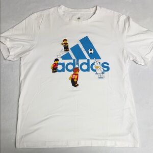 Adidas White Tee with Blue Logo and Graphic